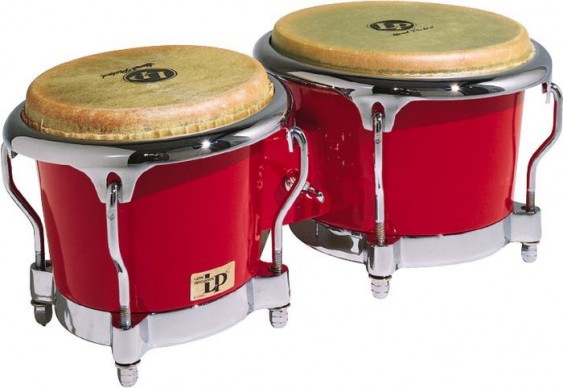 Latin Percussion Fiberglass Red Bongos w/ Comfort Curve II Rims Chrome Hardware