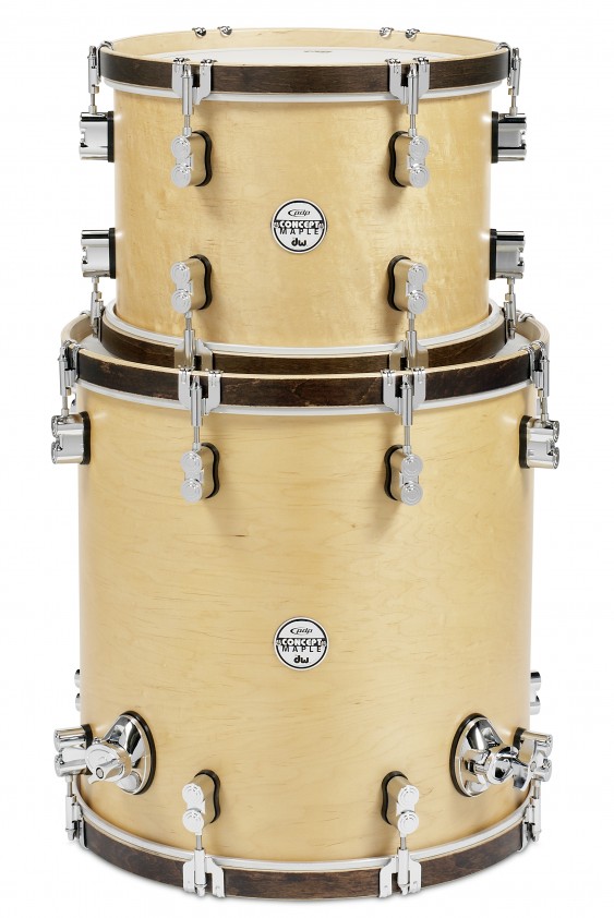 PDP Concept Classic 2-Piece Maple Tom Pack, Natural with Walnut Hoops w/Chrome Hardware; 9x13, 16x16