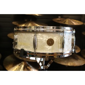 Used Vintage Gretsch Snare, 5X14, White Marine Pearl, Ludwig Throw