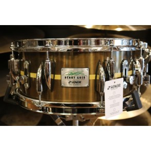 Sonor 13x 5.75" Benny Greb Signature Vintage Brass Snare Drum with Teardrop Lugs and Centered Stripe SSD 13x5.75 BG SDB 2.0